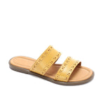 Mustard Double Strap Slippers - Emeli Leather Store
