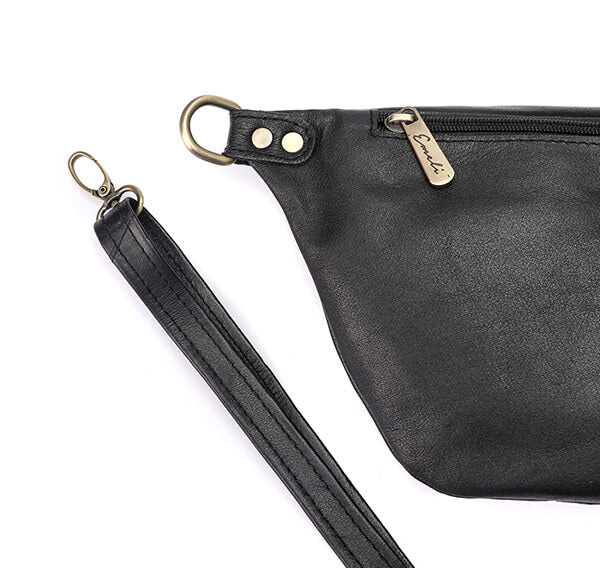 Black Matt Vintage Fanny Pack - Emeli Leather Store