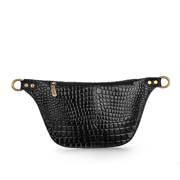 Black Varnish Croc Vintage Fanny Pack - Emeli Leather Store