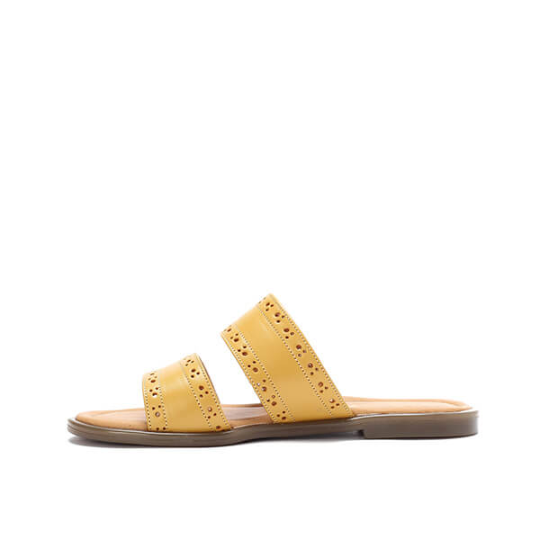 Mustard Double Strap Slippers - Emeli Leather Store