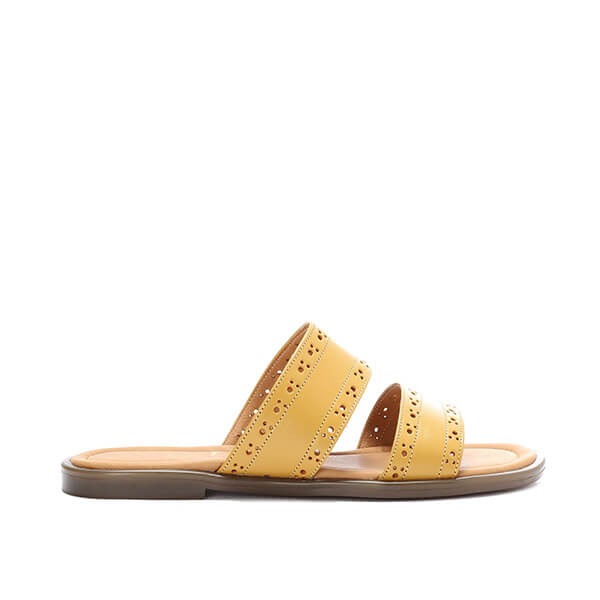 Mustard Double Strap Slippers - Emeli Leather Store