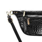 Black Varnish Croc Vintage Fanny Pack - Emeli Leather Store