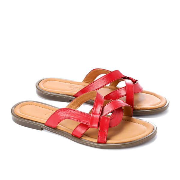 Red Leather Casual Slippers - Emeli Leather Store