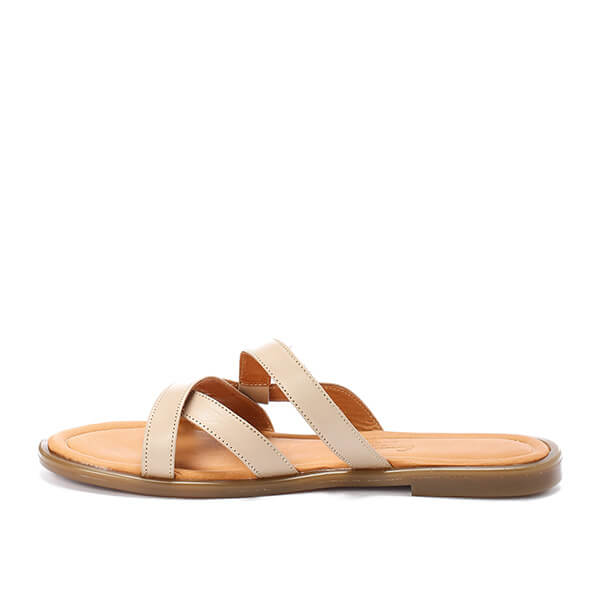 Beige Leather Casual Slippers - Emeli Leather Store