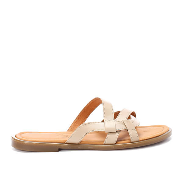 Beige Leather Casual Slippers - Emeli Leather Store