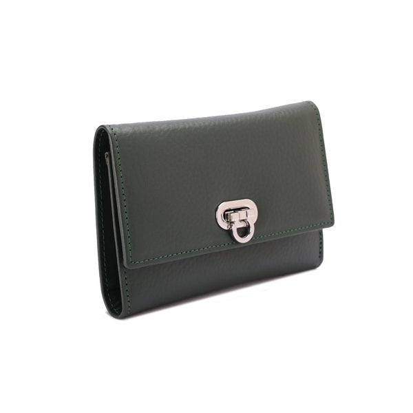 Metal Button Closure Leather Wallet