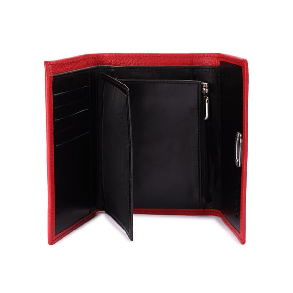 Metal Button Closure Leather Wallet