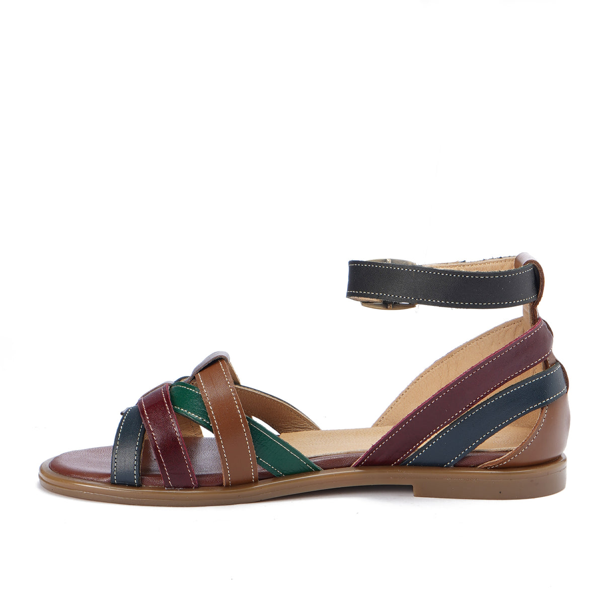 Multi-Strap Multi-Colored Leather Sandals