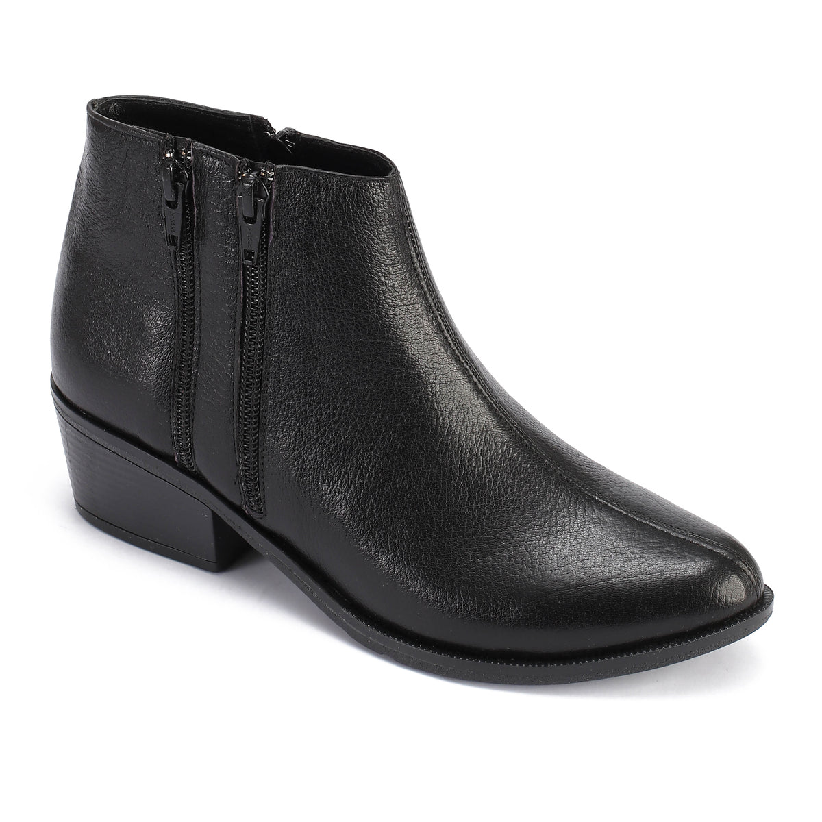 Leather Ankle Boots with Double Zippers