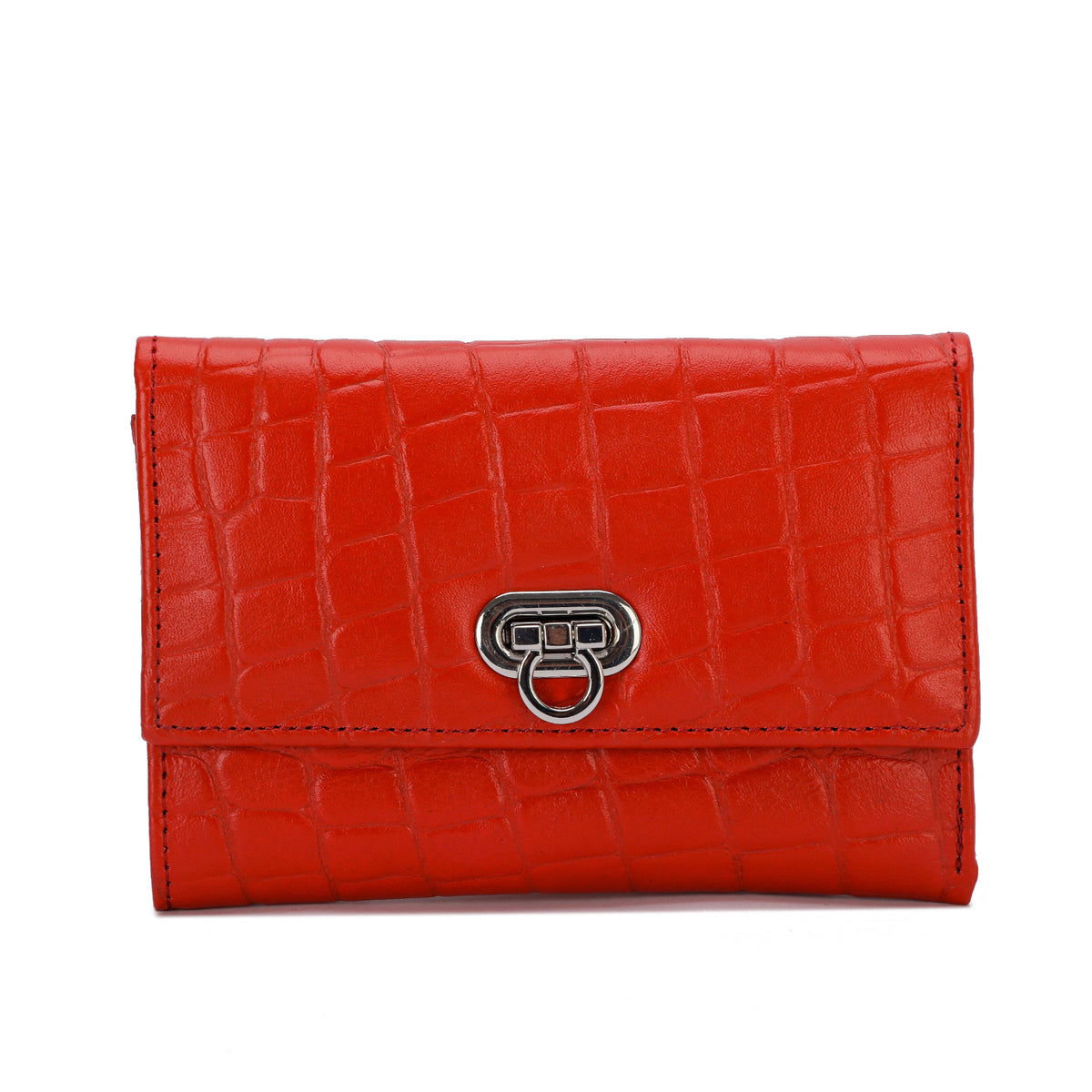 Metal Button Closure Leather Wallet