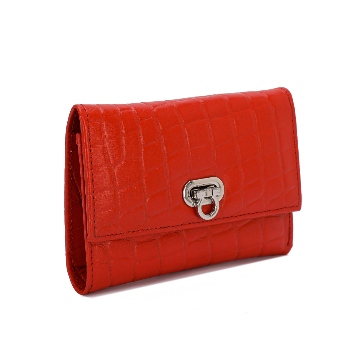 Metal Button Closure Leather Wallet