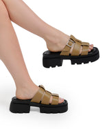 Platform Buckle Slide Sandals