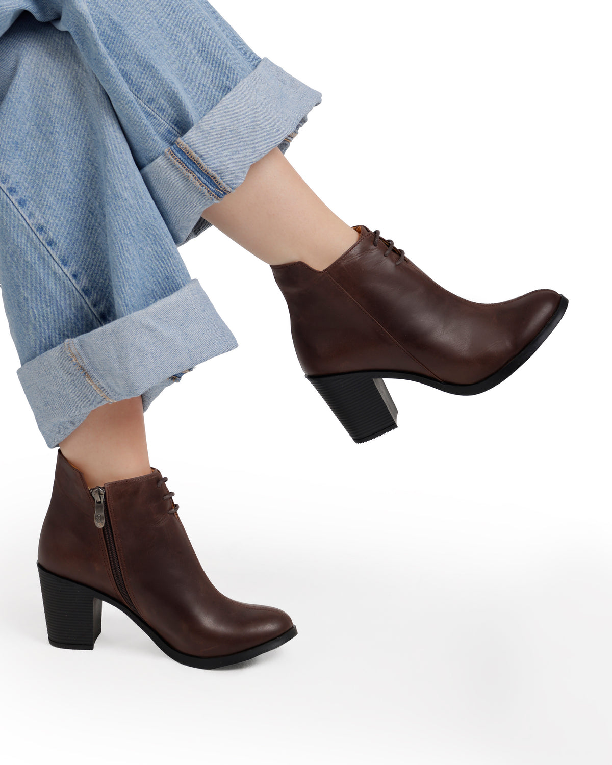 Leather High Heeled Laced Boots