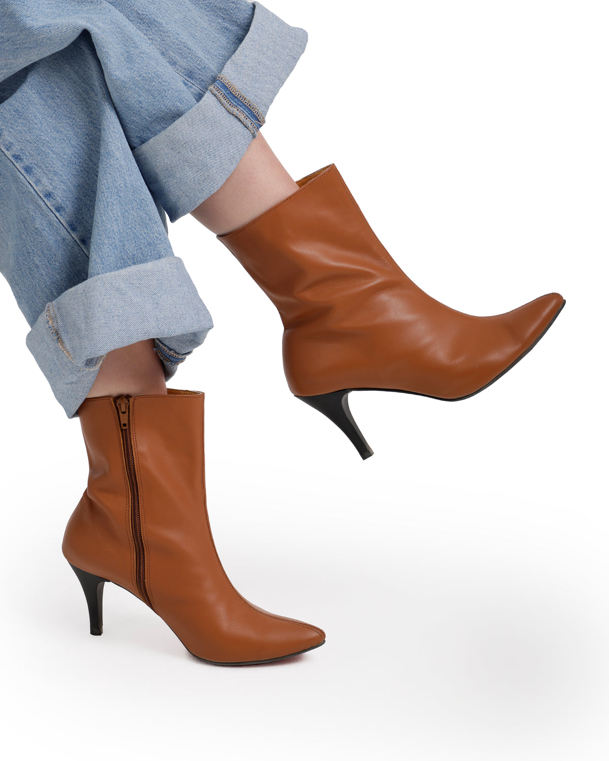 Pointed-Toe Leather Ankle Boots