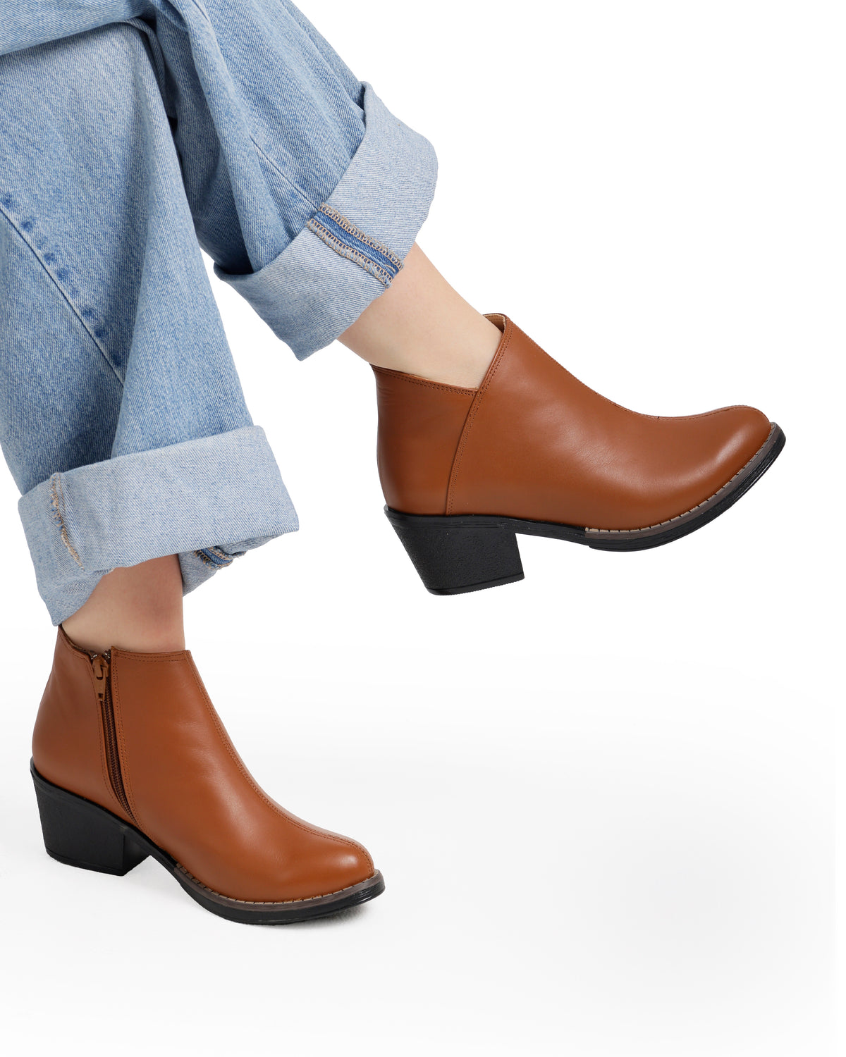 Leather Ankle Boots with Block Heel