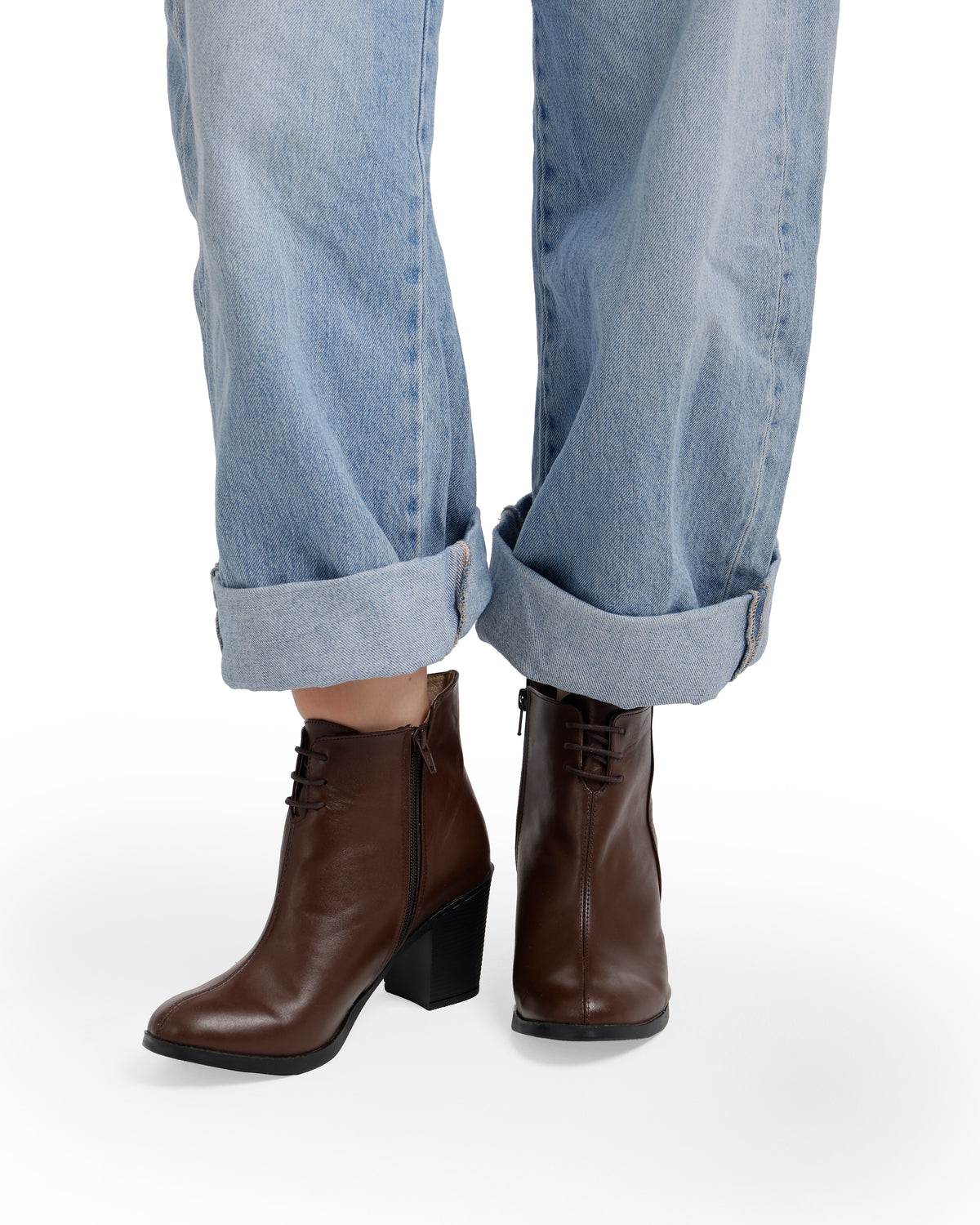 Leather High Heeled Laced Boots