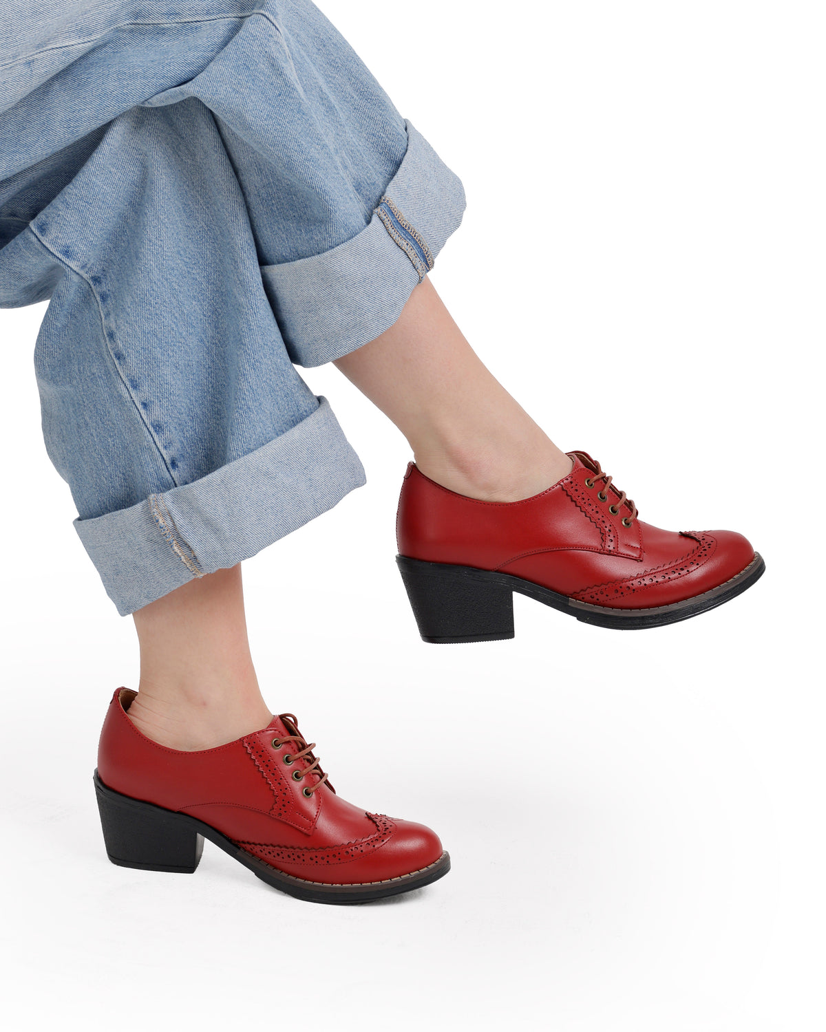 Oxfords Laced Up High Heeled Leather Shoes