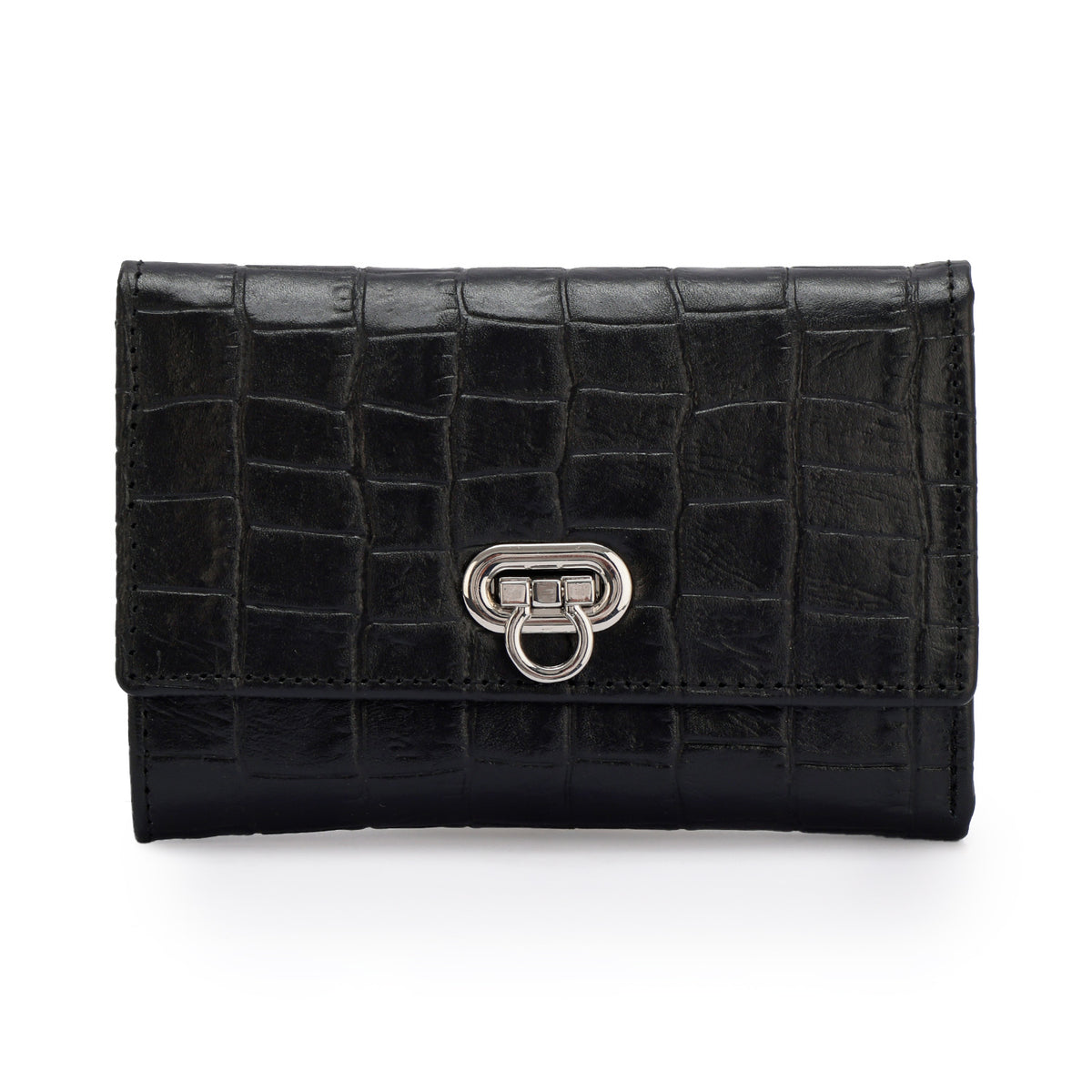 Metal Button Closure Leather Wallet