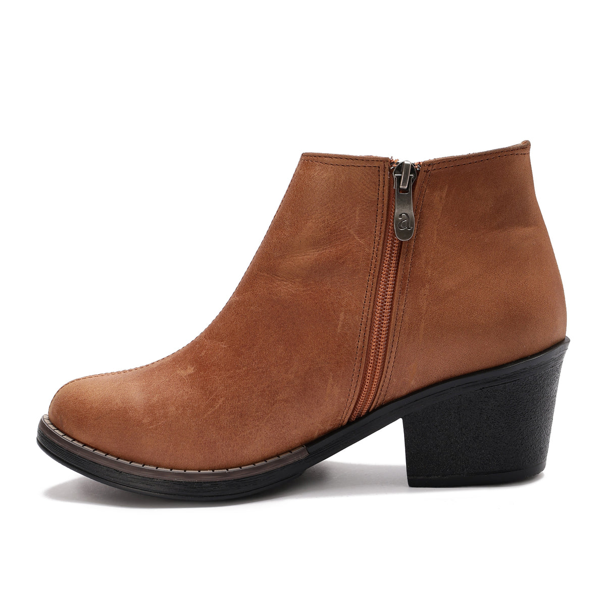 Leather Ankle Boots with Block Heel