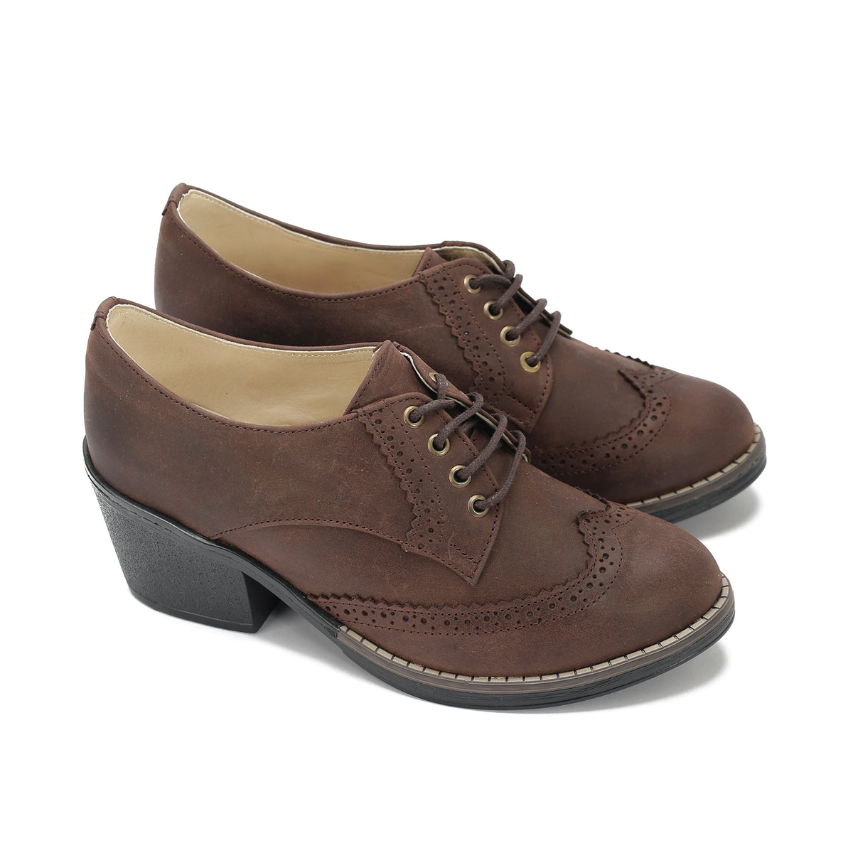 Oxfords Laced Up High Heeled Leather Shoes