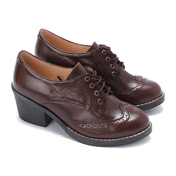 Oxfords Laced Up High Heeled Leather Shoes