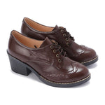 Oxfords Laced Up High Heeled Leather Shoes