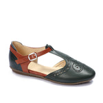 Closed Leather Ankle-Strap Sandals with Unique Front Design