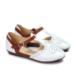 Closed Leather Ankle-Strap Sandals with Unique Front Design