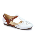 Closed Leather Ankle-Strap Sandals with Unique Front Design