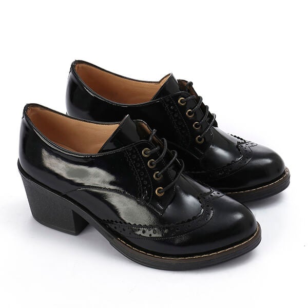 Oxfords Laced Up High Heeled Leather Shoes