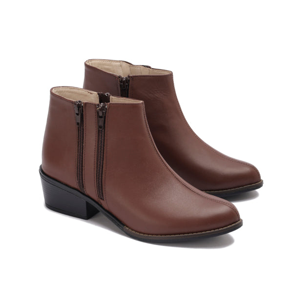Leather Ankle Boots with Double Zippers