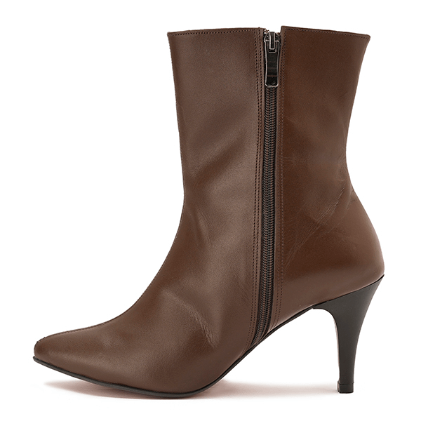 Pointed-Toe Leather Ankle Boots