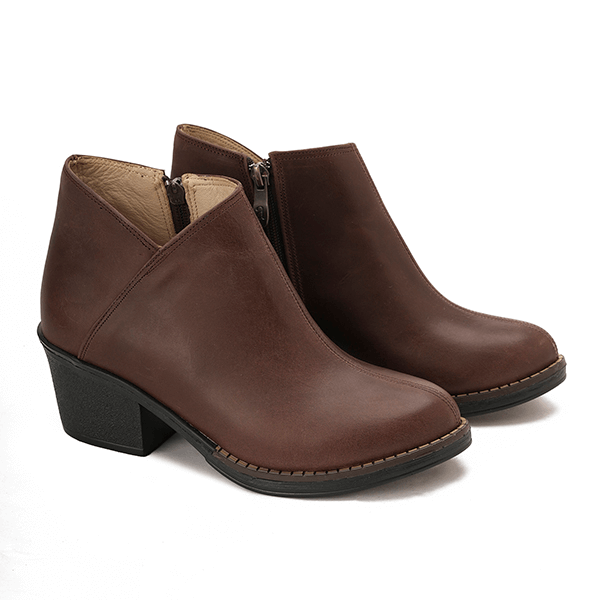 Leather Ankle Boots with Block Heel