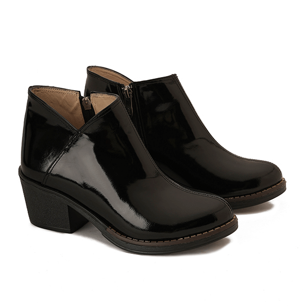 Leather Ankle Boots with Block Heel