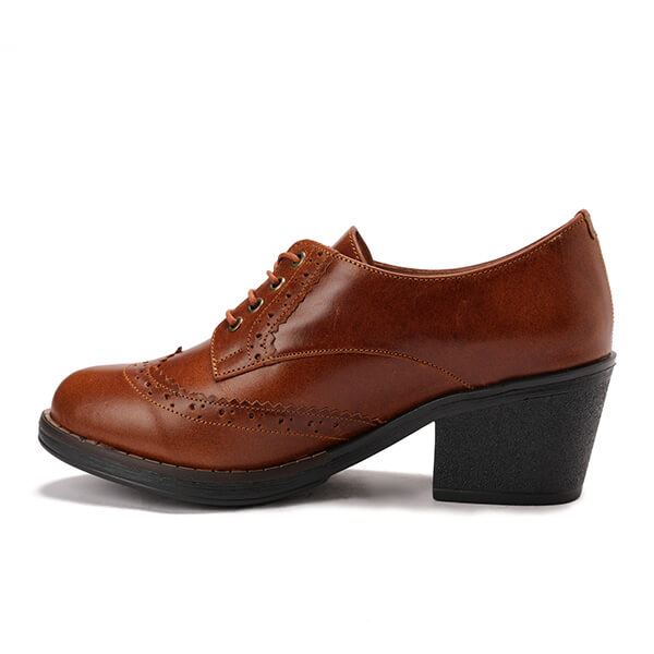 Oxfords Laced Up High Heeled Leather Shoes