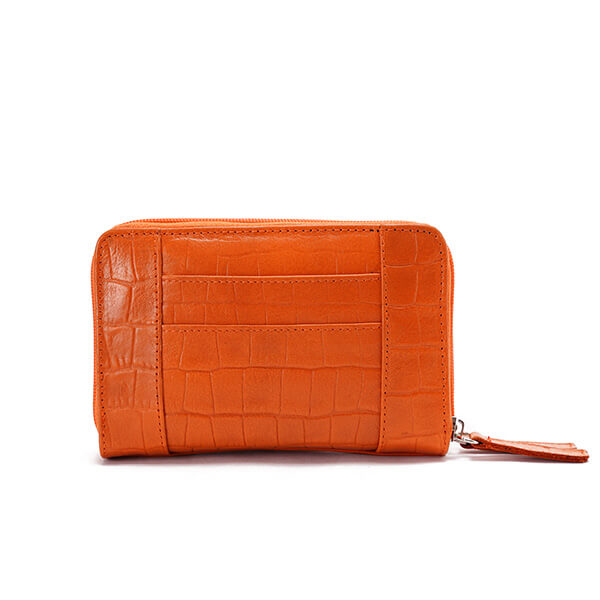 Orange Print Double Zipper Leather Wallet