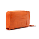 Orange Print Double Zipper Leather Wallet