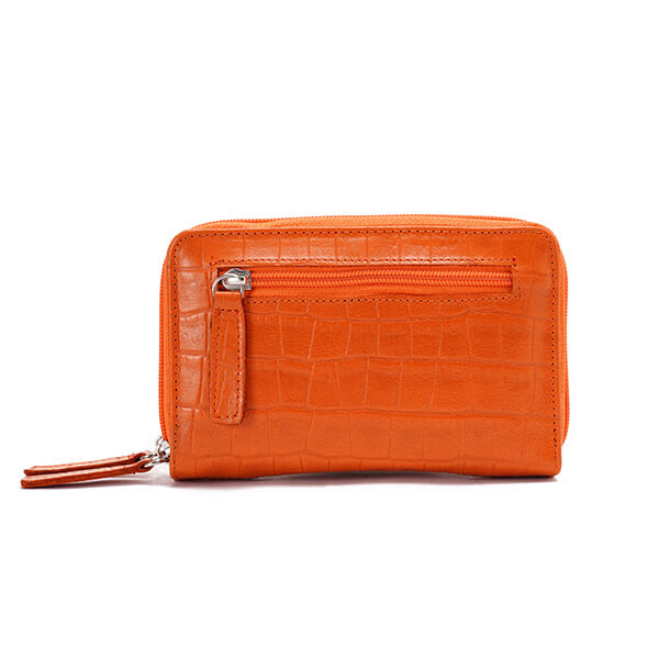 Orange Print Double Zipper Leather Wallet