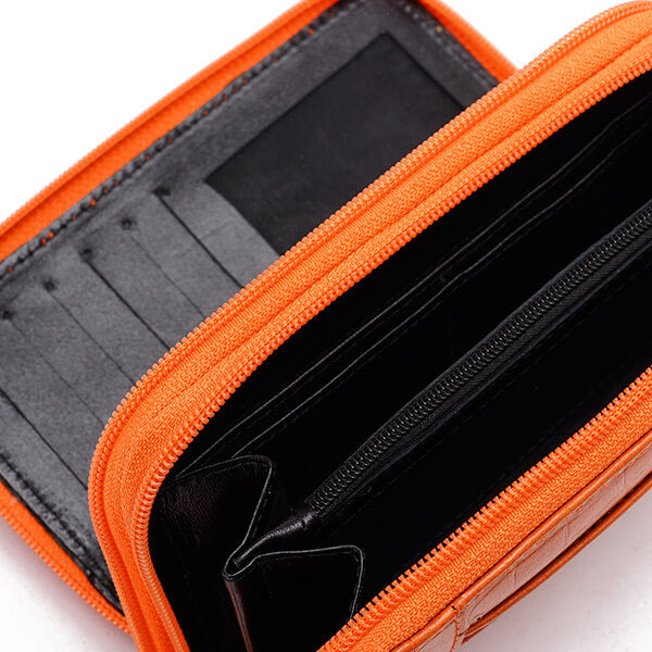 Orange Print Double Zipper Leather Wallet