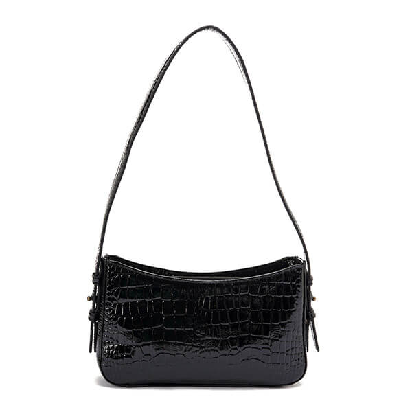 Shiny Black Leather Shoulder Bag