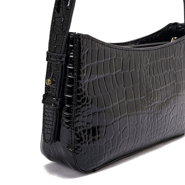 Shiny Black Leather Shoulder Bag