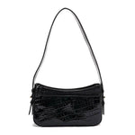 Shiny Black Leather Shoulder Bag