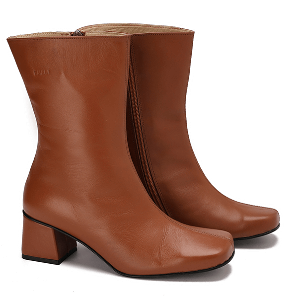 Square Toe Leather Ankle Boots