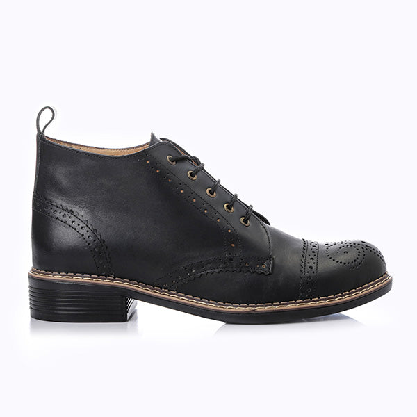 Black Brogue Ankle Boots - Emeli Leather Store