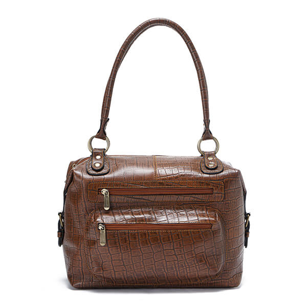 Havana Print Multi-Pocket Leather Handbag