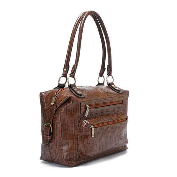 Havana Print Multi-Pocket Leather Handbag