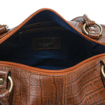 Havana Print Multi-Pocket Leather Handbag