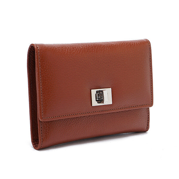 Metal Button Closure Leather Wallet