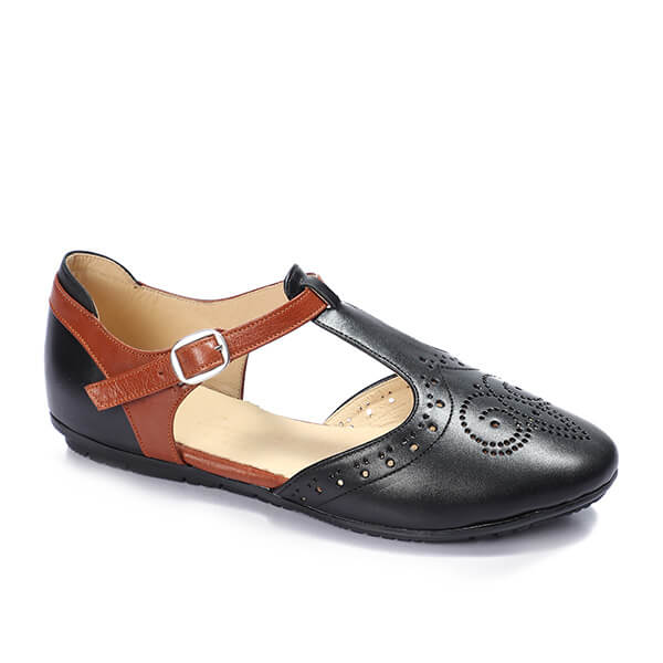 Black * Havana Matt Ankle Strap Flats - Emeli Leather Store