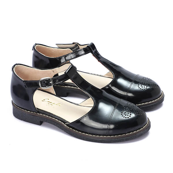 Black Varnish Brogue Sandals - Emeli Leather Store